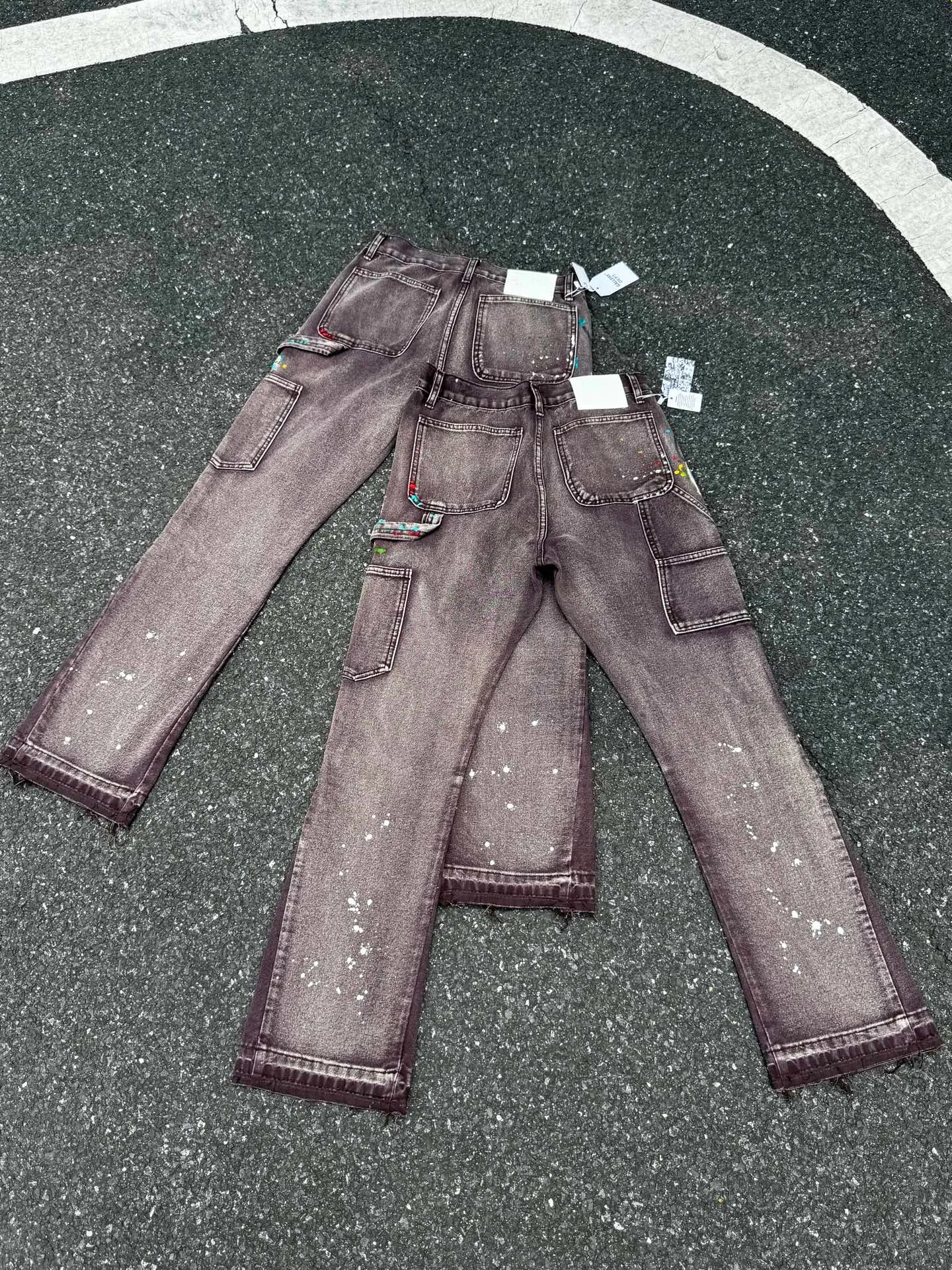 P250💰G90 Top GALLERY DEPT. Spliced ​​logging splash ink denim bell-bottom pants washed and distressed spliced ​​jeans bootcut jeans for men and women - code number: 28 30 32 34 36